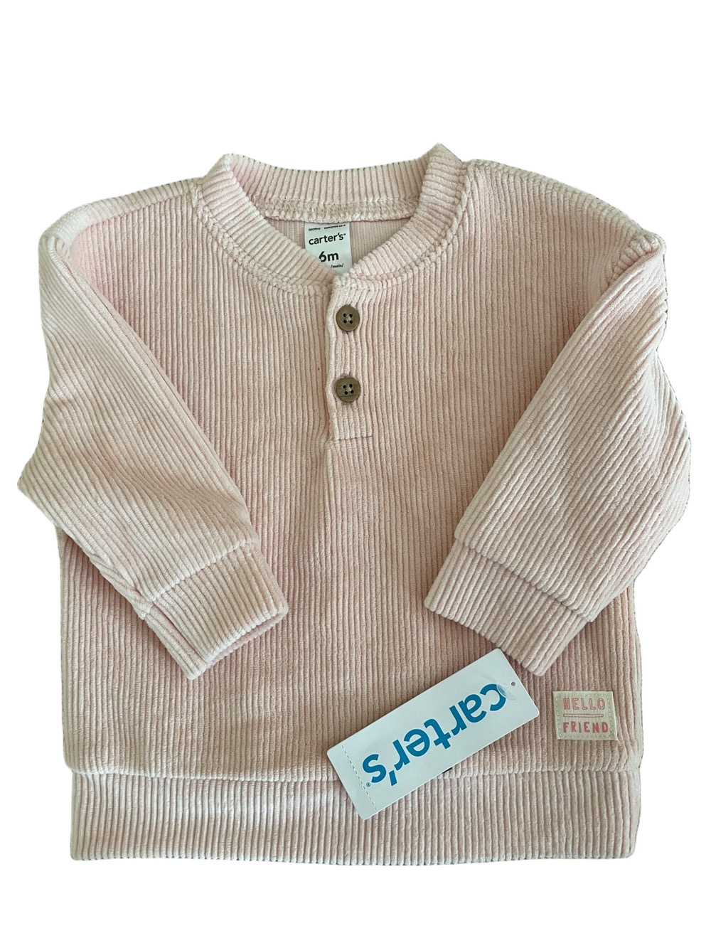 Carter's Light Pink Baby Ribbed Henley Pullover 6Mo. NWT!